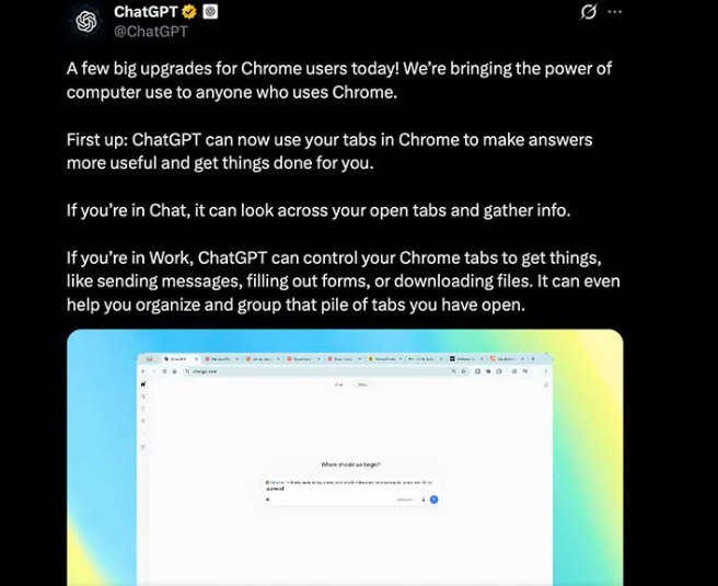 OpenAI升级Chrome扩展，支持跨标签页读取与操作